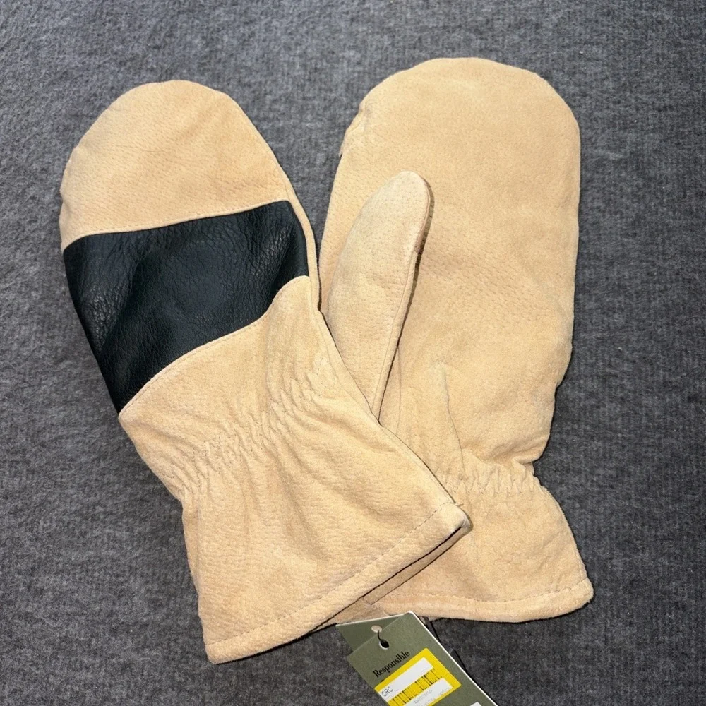 Goodfellow Men's M/L Genuine Suede Leather Beige Tan Tech Touch Lined Mittens